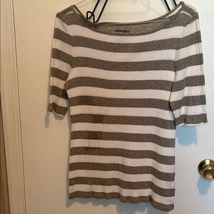 Old Navy Women's above-elbow Sleeve Striped light knit tee - Gray and White